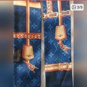 Fashion Twilly, Vibrant Blue Denim Color; Hairtie; Scarf